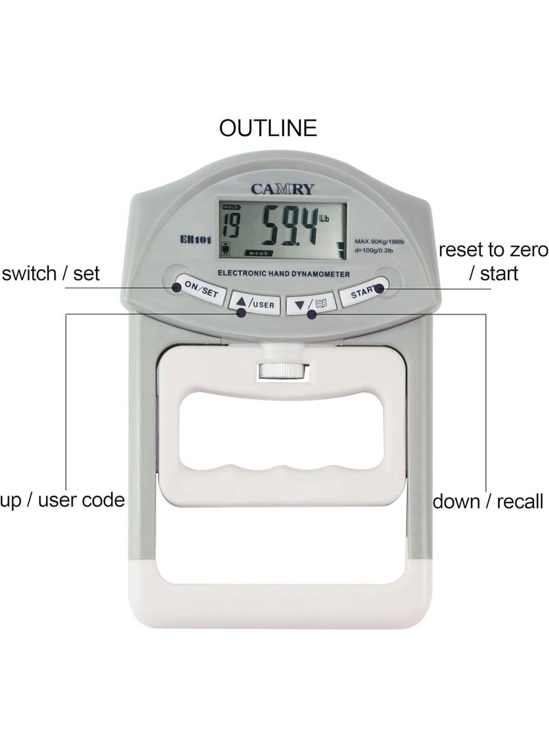 Digital Hand Dynamometer Grip Strength Measurement Meter Auto Capturing Electronic Hand Grip Power 198 Lbs / 90 Kgs - Image 4